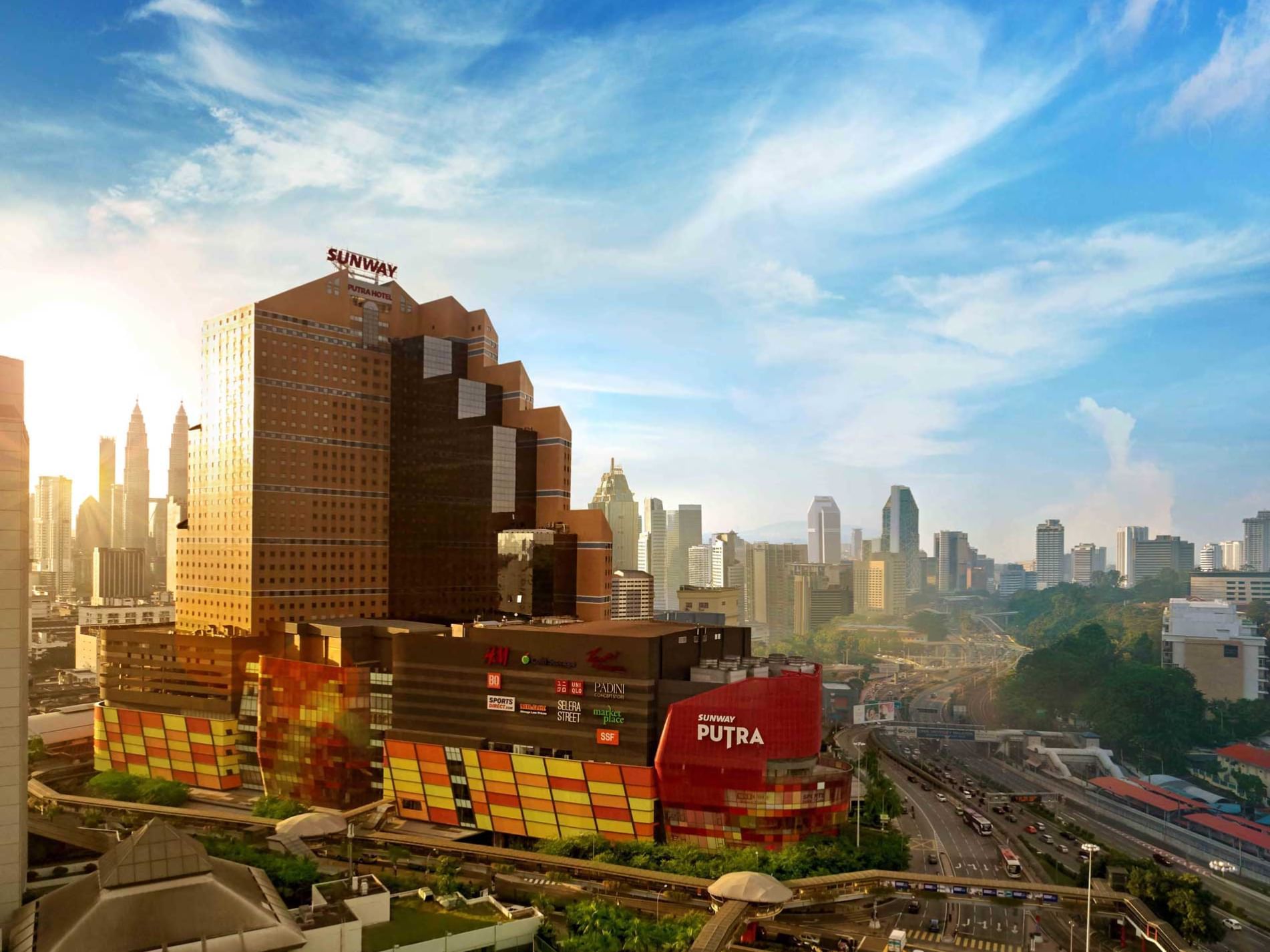 Distant view of the hotel & downtown at Sunway Putra Hotel