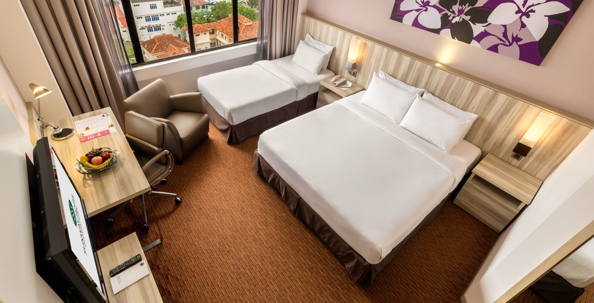 Upper view of Family Room with two beds & work area at Sunway Hotel Georgetown