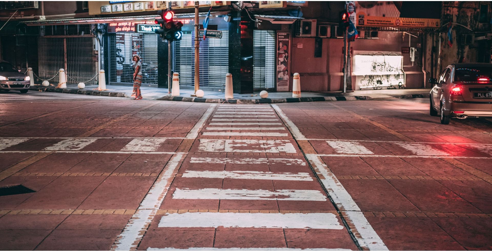 Crosswalks and the streets in George Town Penang at night near Sunway Hotel Seberang Jaya