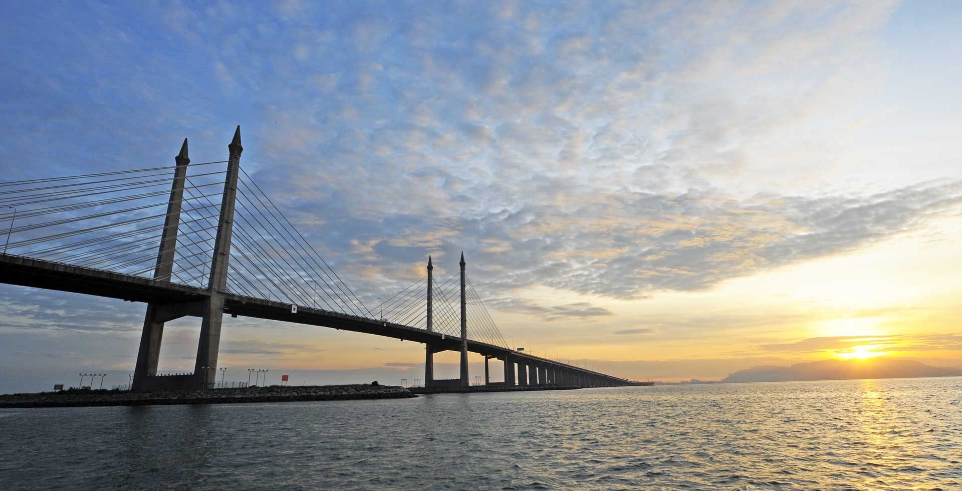 Penang Bridge & skyline view during sunset near Sunway Hotel Georgetown