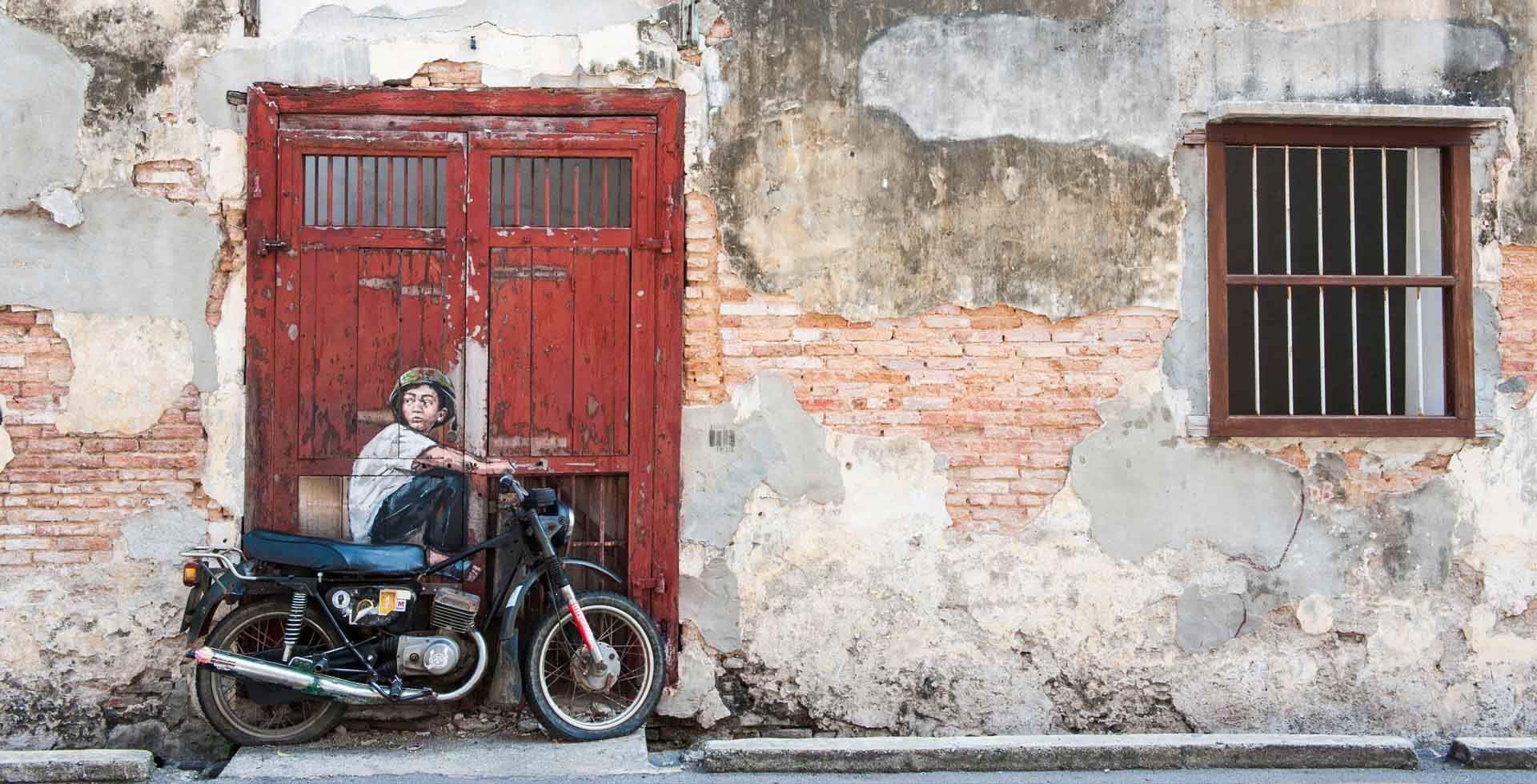 Wall art of a Motorbike rider in Butterworth Art Walk near Sunway Hotel Seberang Jaya