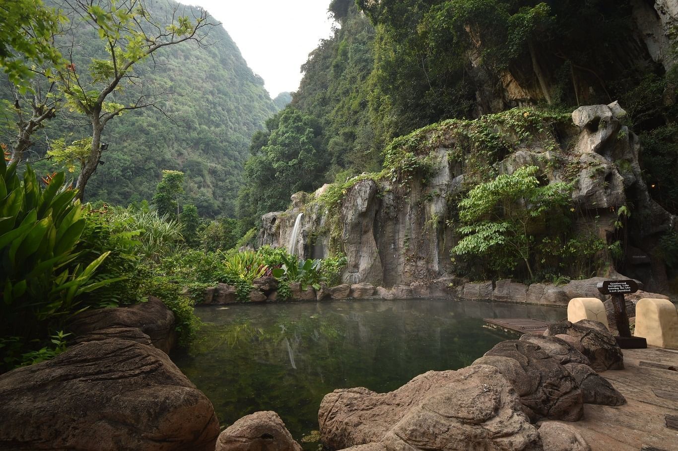 Landscape view of the geothermal pool at The Banjaran Hotsprings Retreat