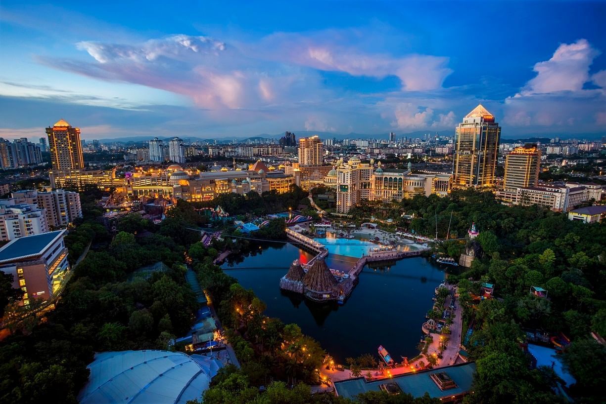 Aerial view of the beautiful Sunway City near Sunway Lagoon