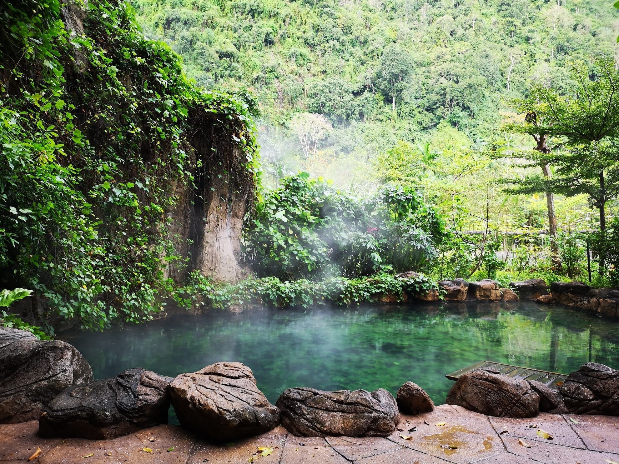 View of the pool surround by trees in The Banjaran Hotsprings Retreat