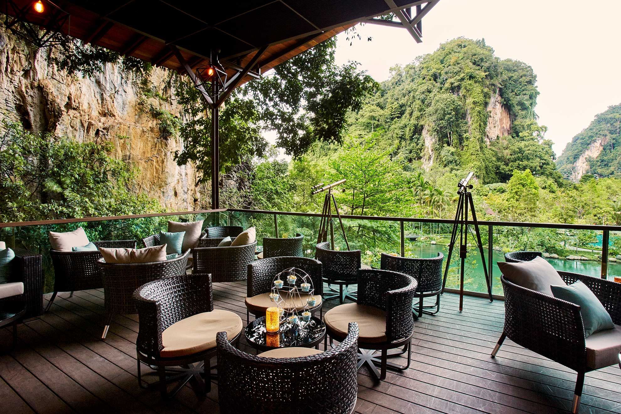 Terrace lounge area in Sky Bar at The Banjaran Hotsprings Retreat