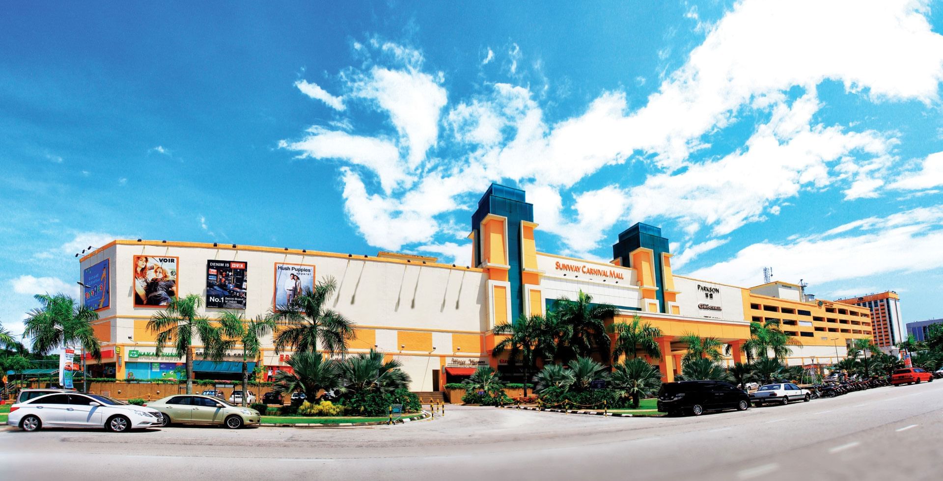 Exterior view of the Sunway Carnival Mall on a sunny day near Sunway Hotel Seberang Jaya