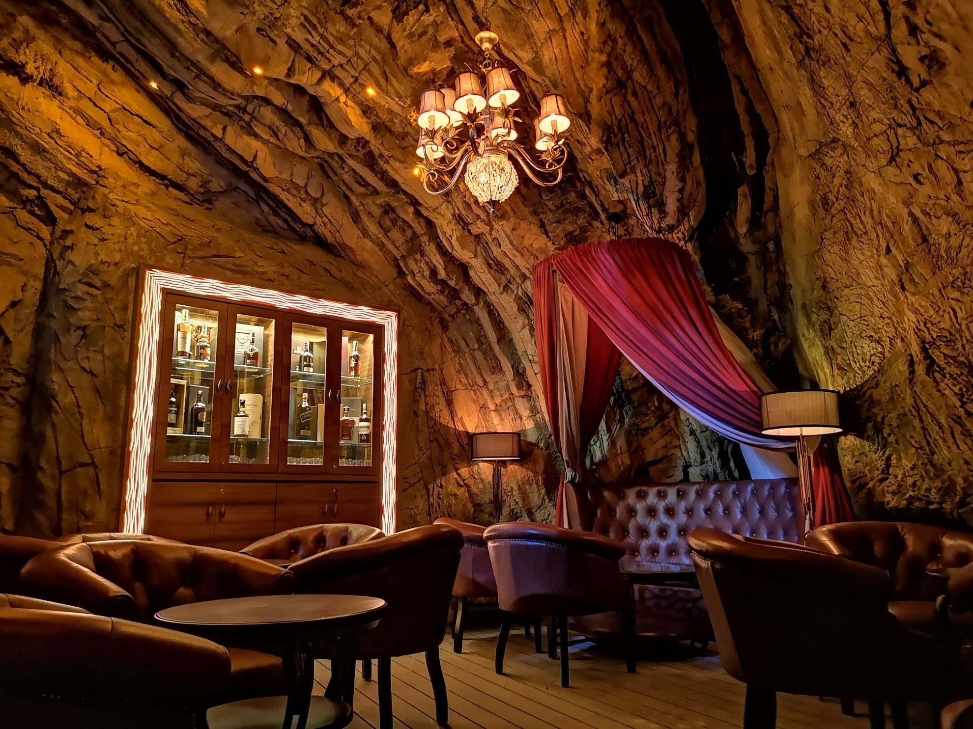 Lounge area in the Sky Bar with a Rustic decor at The Banjaran Hotsprings Retreat
